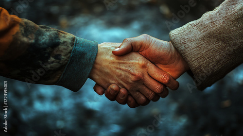 Two people reconciling with a firm handshake