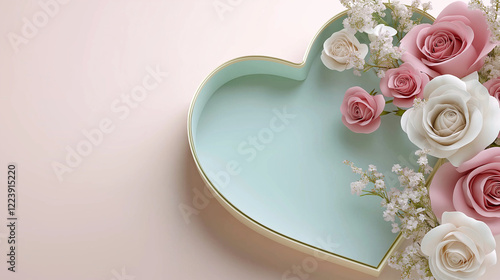 Elegant bright blue heart with delicate roses – a symbol of love and romance. Perfect for luxury decorations, greeting cards, and branding campaigns.