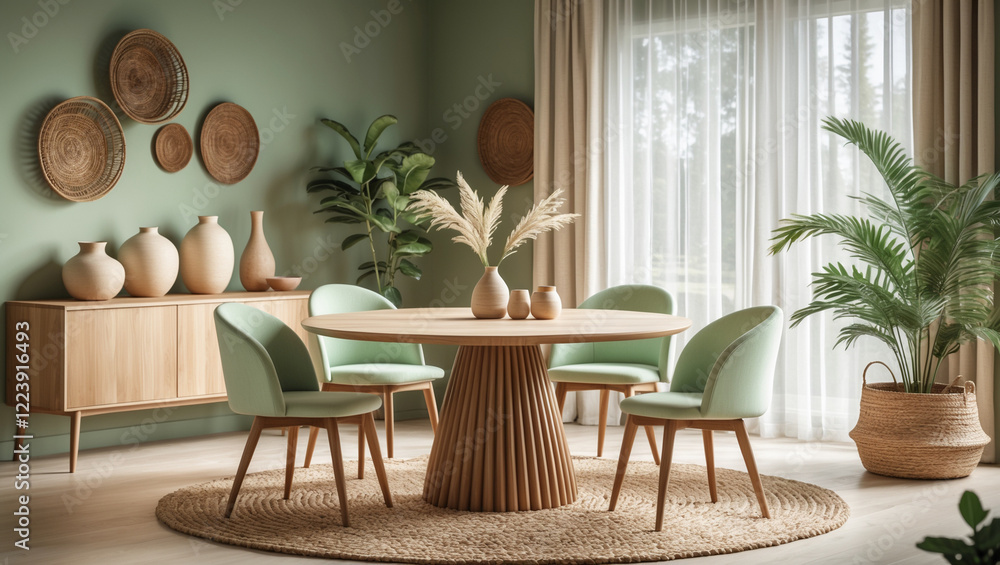 Fototapeta premium Scandinavian Minimalism: A Cozy and Elegant Dining Room