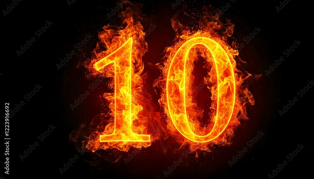 Fire number 10 isolated on black background, 3d Fire number 10 isolated on black background, 3d