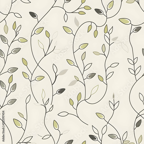 A delicate pattern of intertwining branches and leaves on a light background.