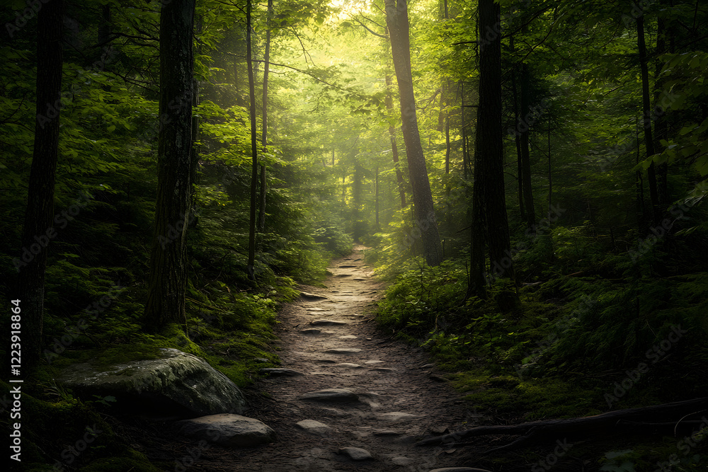 Fototapeta premium Perseverance Through Nature's Obstacles: Overcoming Challenges on a Winding Forest Path