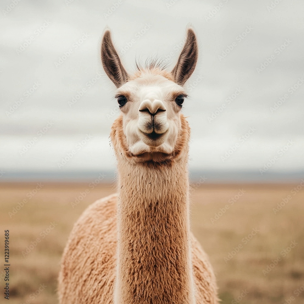 Obraz premium Adorable Llama Portrait in a Serene Grassland Setting
