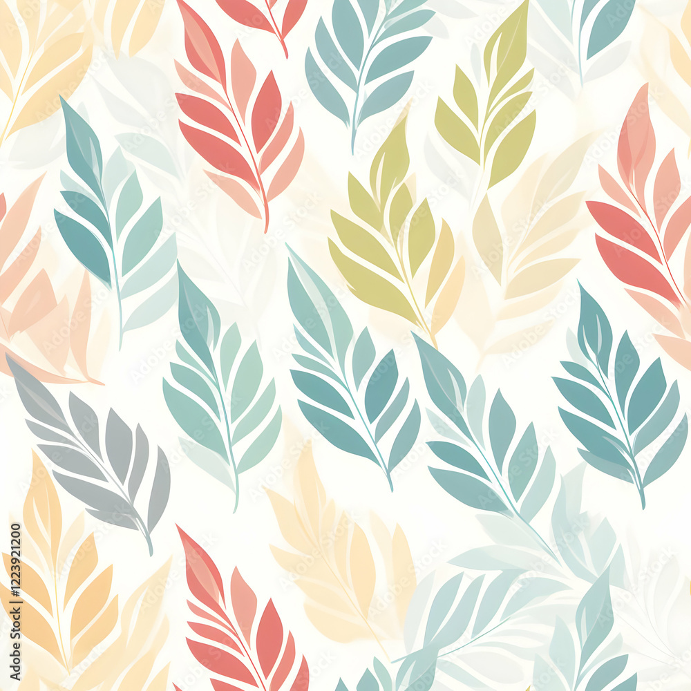 A pattern of colorful leaves on a light background, ideal for textiles or wallpapers. A pattern of colorful leaves on a light background, ideal for textiles or wallpapers.