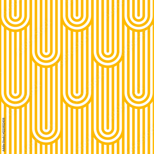 Yellow pasta noodles, ramen seamless pattern. Asian fast food meal box abstract textile backdrop, noodle cafe packaging print isolated vector seamless background. Ramen restaurant menu yellow pattern