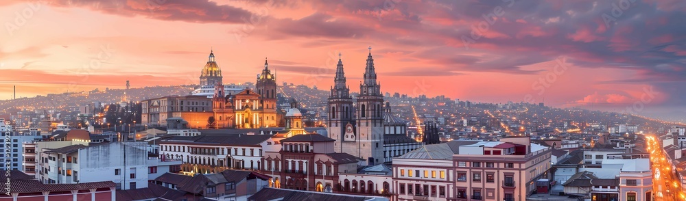 Fototapeta premium panoramic view of the cityscape at dusk with hues