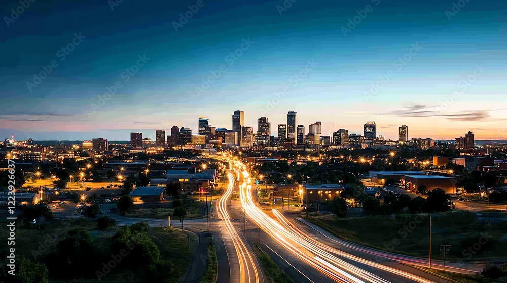 Panoramic city skyline lit by rhythmic fireworks, glowing in shades of red, gold, and silver over an expansive urban landscape
