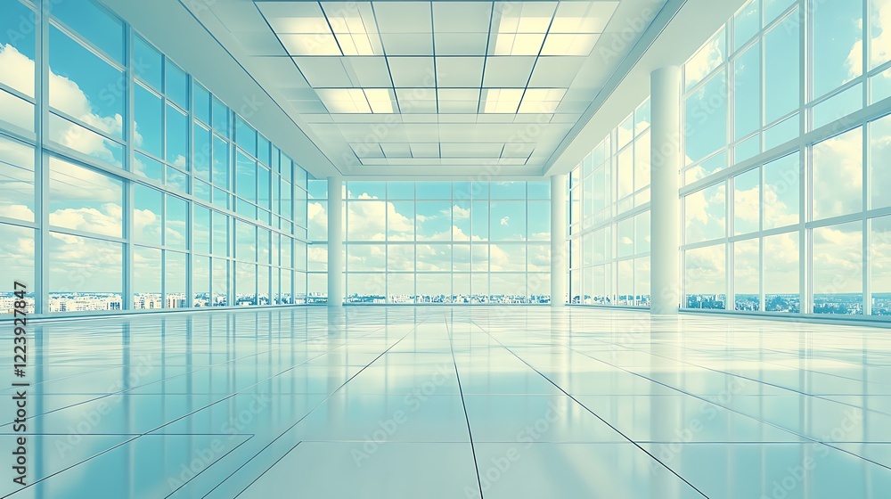 Modern Empty Office Space With Large Windows and City View Modern Empty Office Space With Large Windows and City View