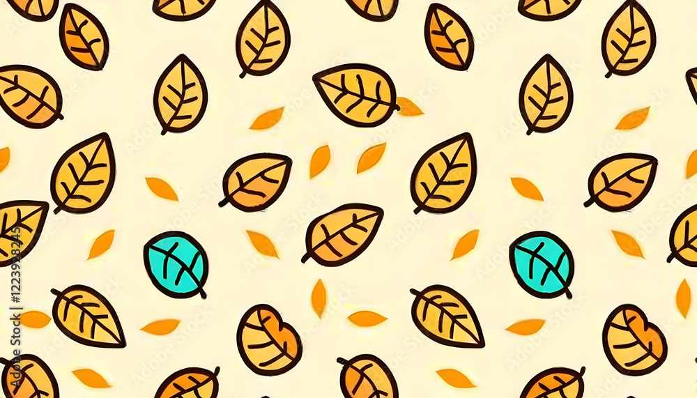 A pattern featuring various stylized leaves in warm colors against a light background. A pattern featuring various stylized leaves in warm colors against a light background.