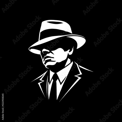 mafia wih hat suit stencil silhouette vector illustration