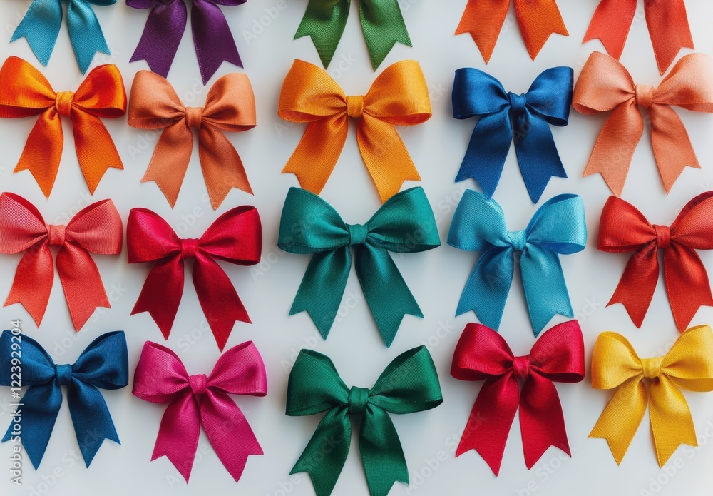 Colorful Bows Arranged On A White Background Colorful Bows Arranged On A White Background