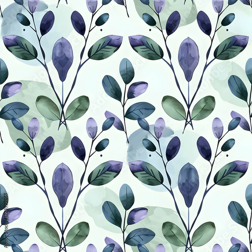 A floral pattern featuring leaves and berries in soft colors.