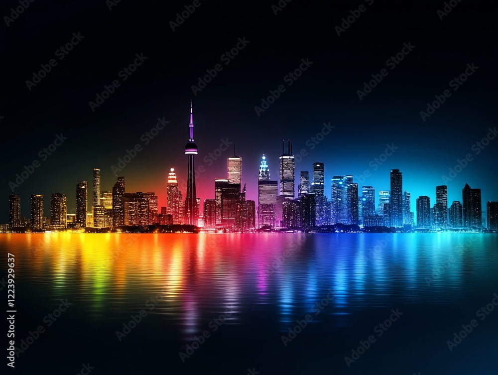 Fototapeta premium Skyline featuring historical landmarks under vibrant fireworks, bold colors creating a dynamic and celebratory nighttime vibe