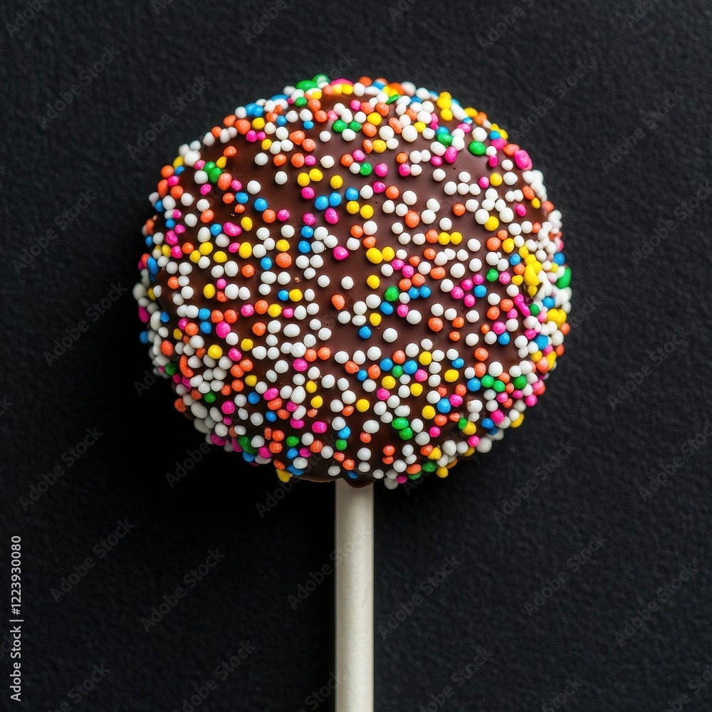 Colorful Sprinkles on a Round Chocolate Cake Pop Colorful Sprinkles on a Round Chocolate Cake Pop