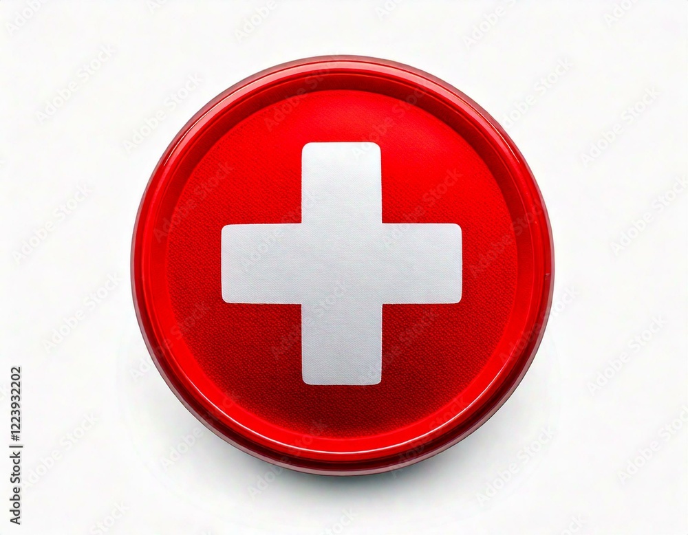 Medical sign. White cross on a red button isolated on white Medical sign. White cross on a red button isolated on white