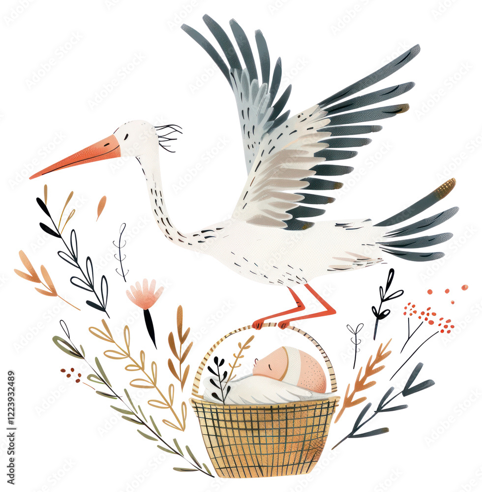 Fototapeta premium PNG Baby stork illustration elements.