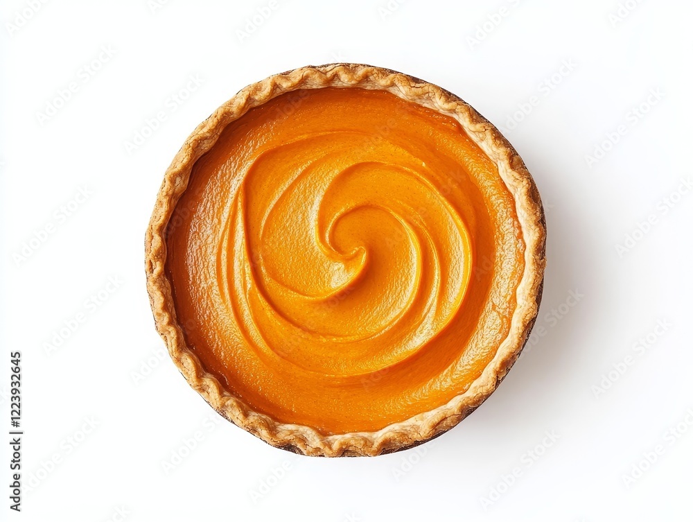 Fototapeta premium Overhead view of a whole sweet potato pie with a swirled top.