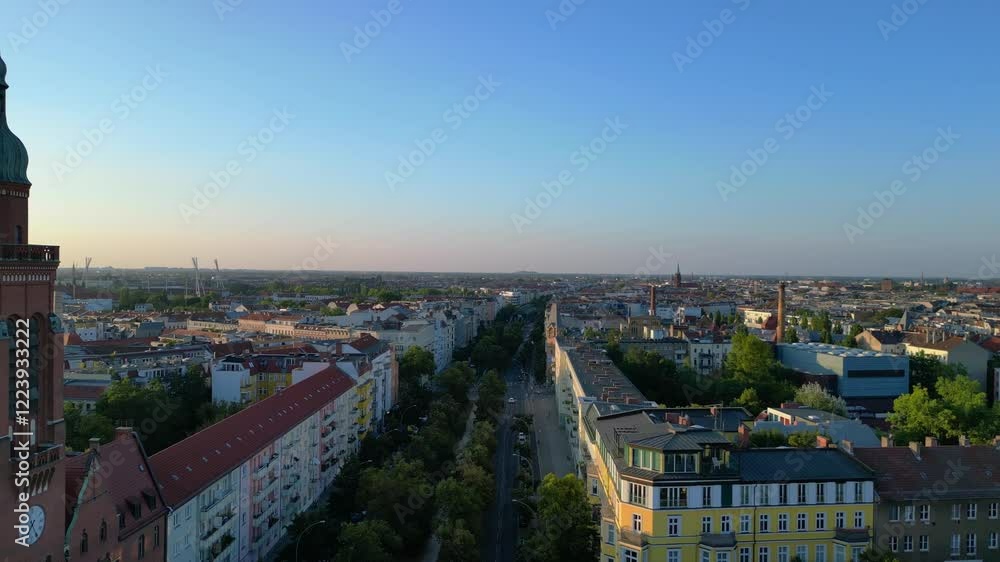 Serene jewish cemetery nestled within the bustling city of berlin, showcasing a tranquil oasis amidst the urban sprawl. Lovely aerial view flight fly reverse drone Serene jewish cemetery nestled within the bustling city of berlin, showcasing a tranquil oasis amidst the urban sprawl. Lovely aerial view flight fly reverse drone