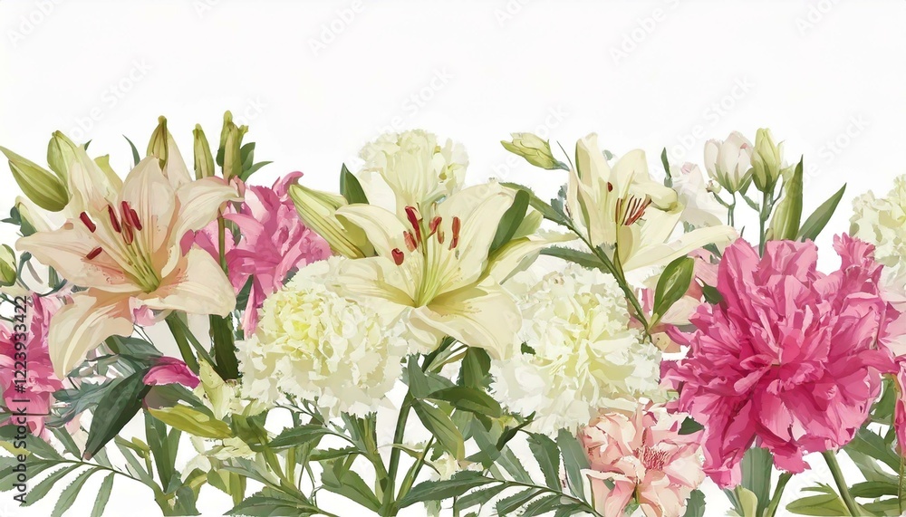 Fototapeta premium Panoramic view- bouquet of roses. Horizontal border- branches with