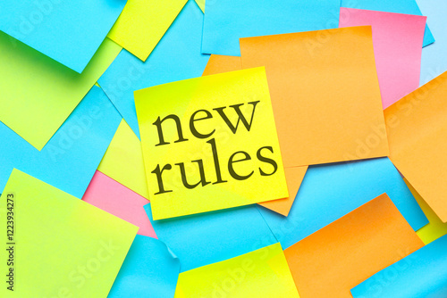 Blank sticky notes as background, closeup. Rules concept