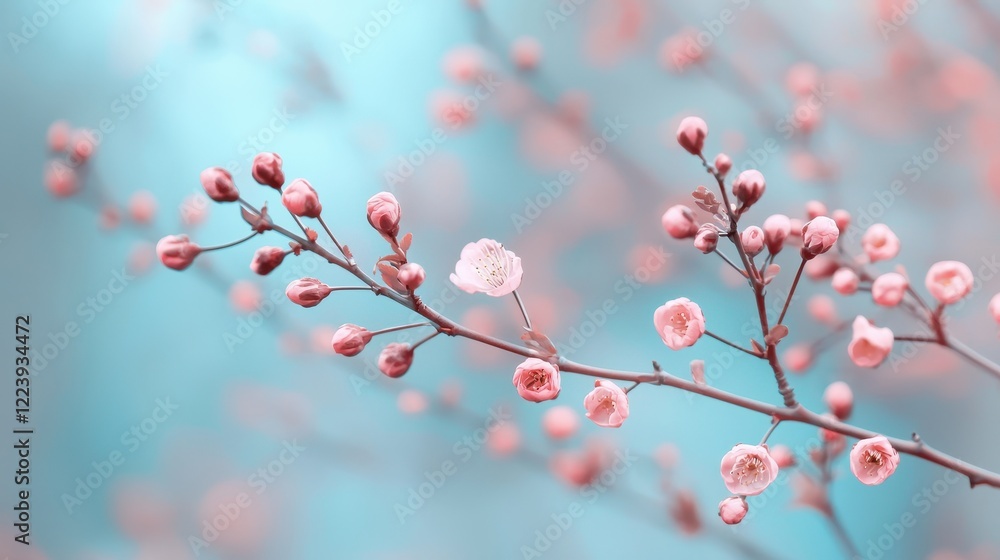 Delicate Pink Blossoms on Branches, Soft Focus, Spring Floral Background Delicate Pink Blossoms on Branches, Soft Focus, Spring Floral Background