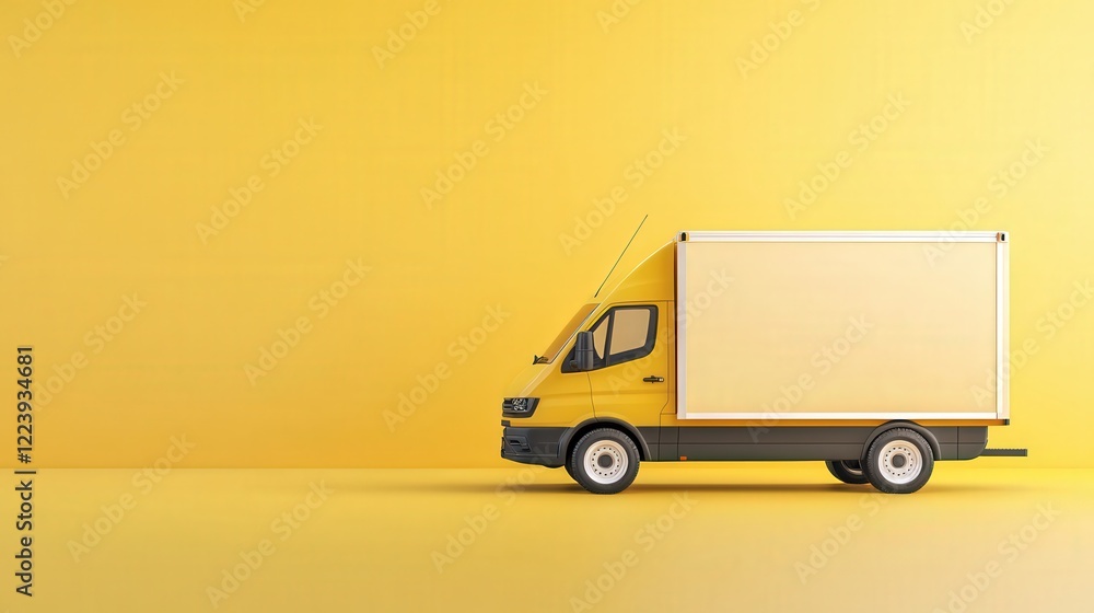 Yellow Delivery Truck Against Yellow Background Yellow Delivery Truck Against Yellow Background