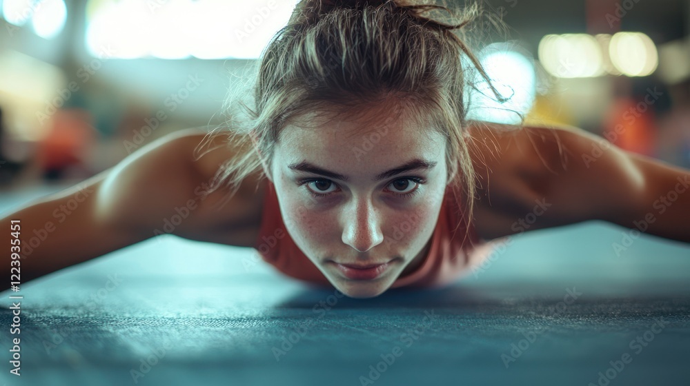 A gymnast stretching before a routine on the floor mat