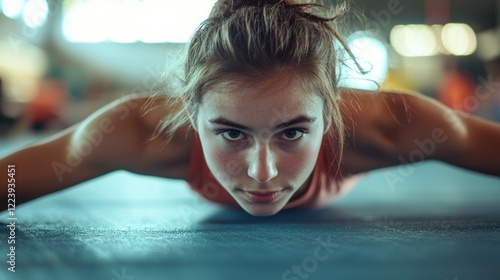 Obraz na płótnie A gymnast stretching before a routine on the floor mat w salonie