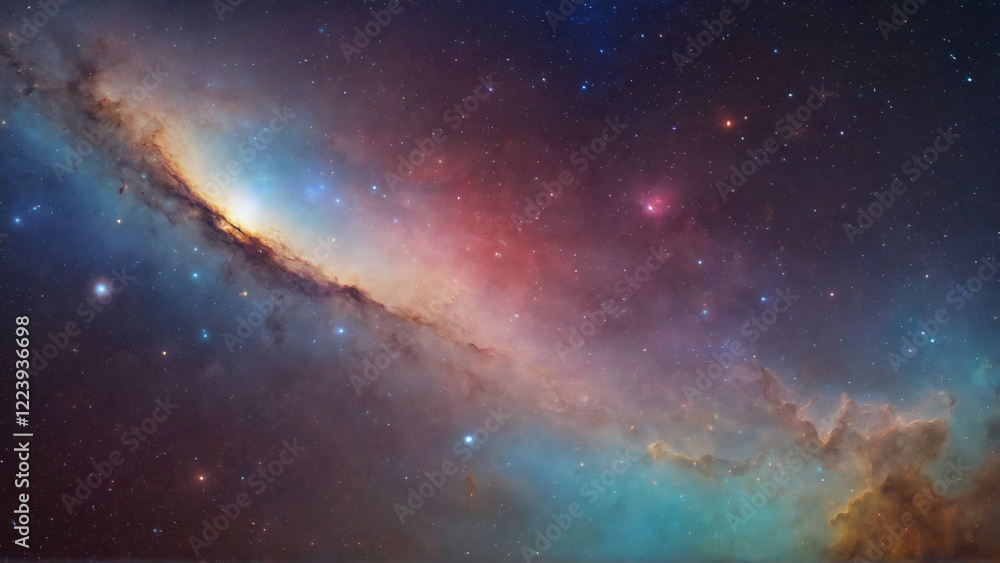 Naklejka premium A captivating depiction of outer space, showcasing a vast expanse filled with twinkling stars, colorful nebulas, and distant galaxies