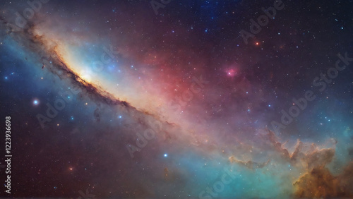 A captivating depiction of outer space, showcasing a vast expanse filled with twinkling stars, colorful nebulas, and distant galaxies