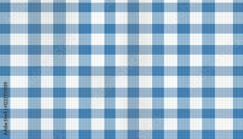 Blue and white gingham pattern. Seamless design. Classic checkered pattern. Suitable for tablecloth. Fabric textile. Home decor. Interior design. Background image. Visual pattern. Modern style.