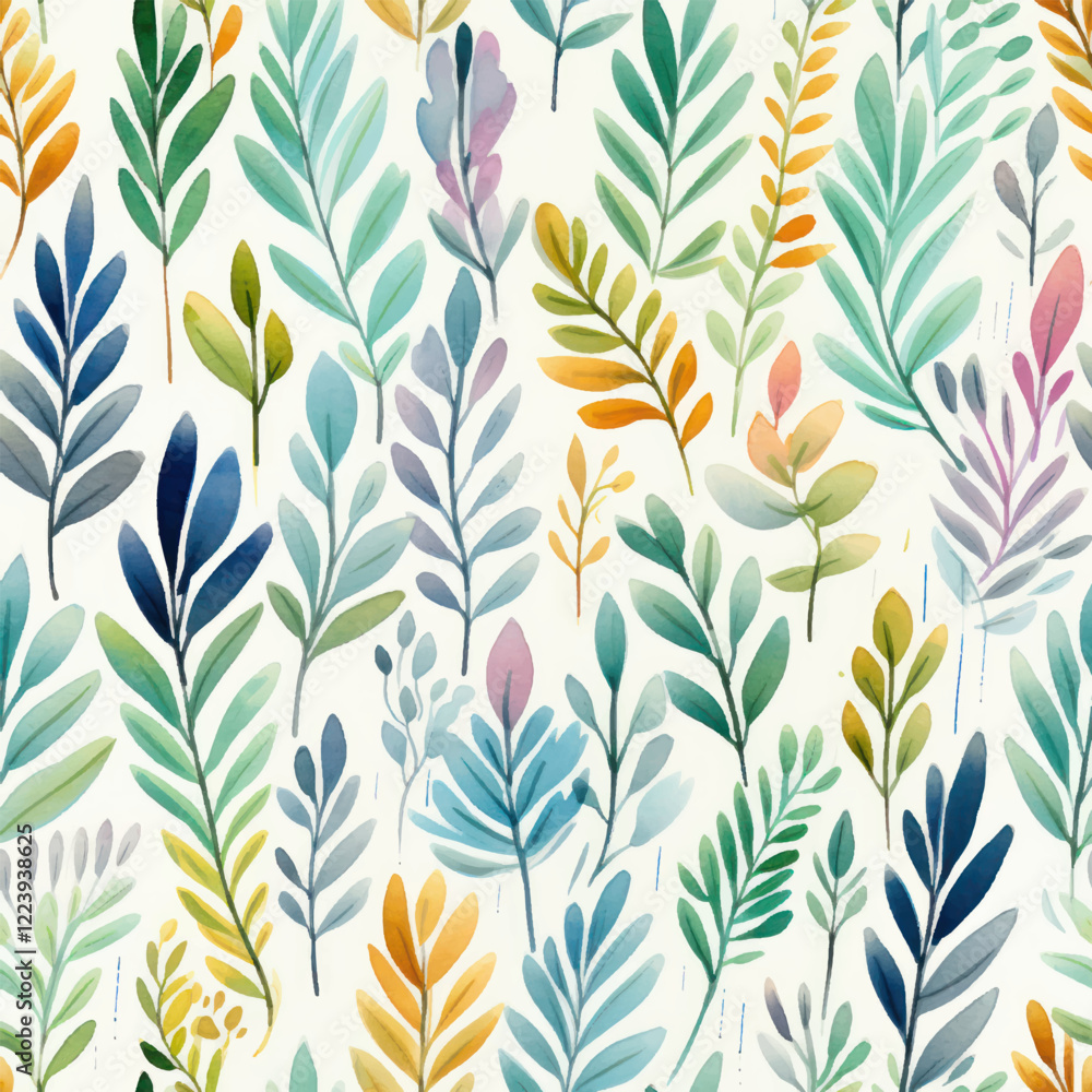 Cute boho leaves pattern on a white background watercolor seamless pattern. Watercolor print in rustic vintage style, textile or wallpapers. Cute boho leaves pattern on a white background watercolor seamless pattern. Watercolor print in rustic vintage style, textile or wallpapers.