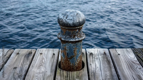 Harbor Bollard: A short, durable post made from cast iron or steel, used to anchor ships securely at docks, essential for safe harbor operations and loading procedures.
 photo