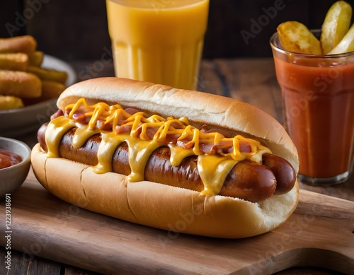 hot dog with mustard and ketchup