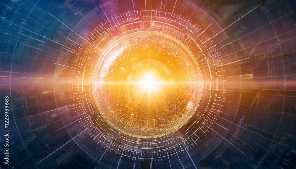 glowing orb of light in a futuristic tech design. The orb emits a powerful energy, signifying innovation and progress, against a dark background of technological elements glowing orb of light in a futuristic tech design. The orb emits a powerful energy, signifying innovation and progress, against a dark background of technological elements