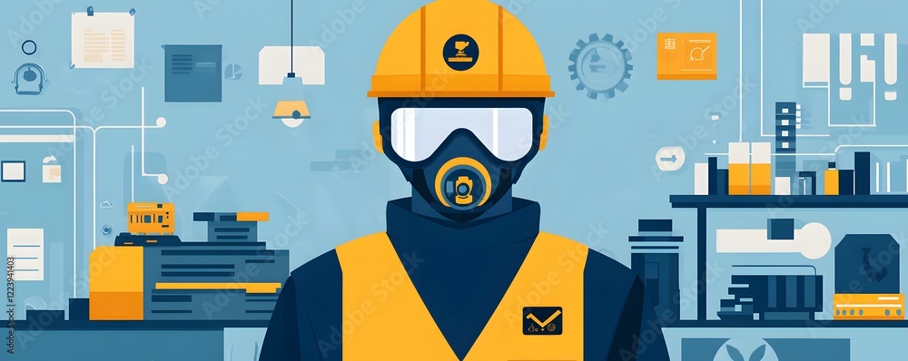 Fototapeta premium Innovative worker in safety gear, showcasing modern industrial technology and commitment to safety in the workplace.