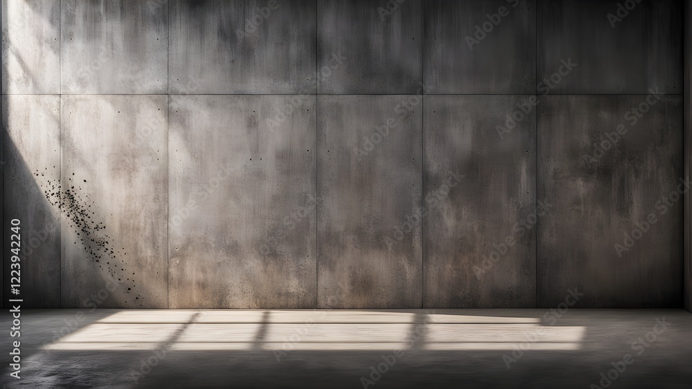 Sunlit minimalist studio interior with a textured concrete wall and a clean, light-colored floor, perfect for product placement or background use. Sunlit minimalist studio interior with a textured concrete wall and a clean, light-colored floor, perfect for product placement or background use.