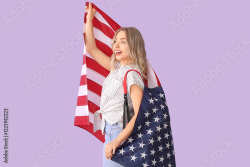 Young woman with USA flag o...