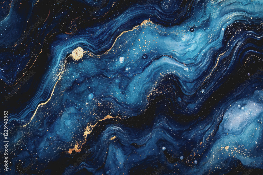 Fototapeta premium Blue and gold marble background with unique patterns and textures for use in design projects and creative artwork