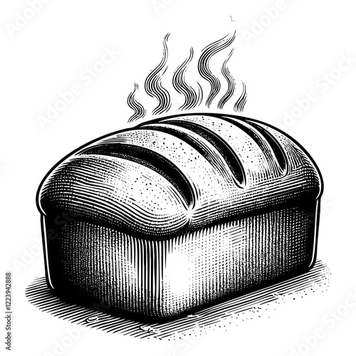 White bread sketch engraving black and white outline. Scratch board imitation.
