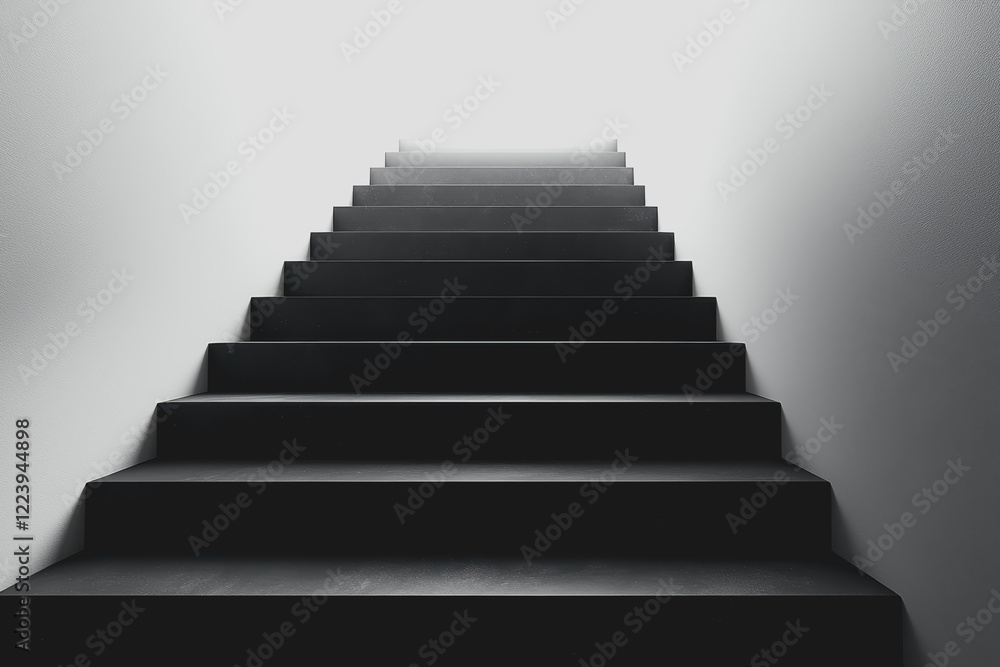 Fototapeta premium Black and white photograph of a staircase with a focus on the steps and surrounding architecture