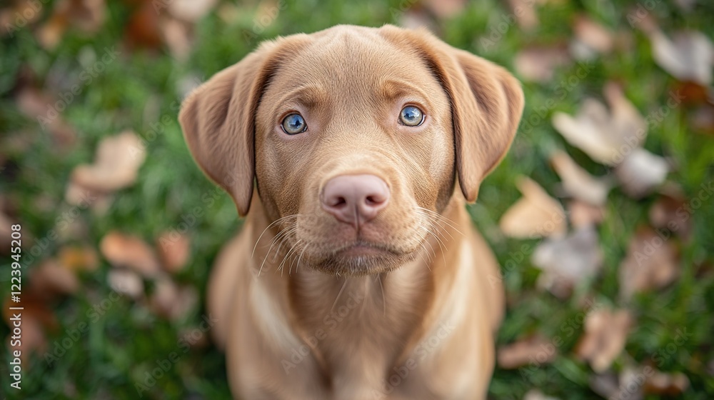 Fox-red Labrador puppy autumn leaves park pet Fox-red Labrador puppy autumn leaves park pet