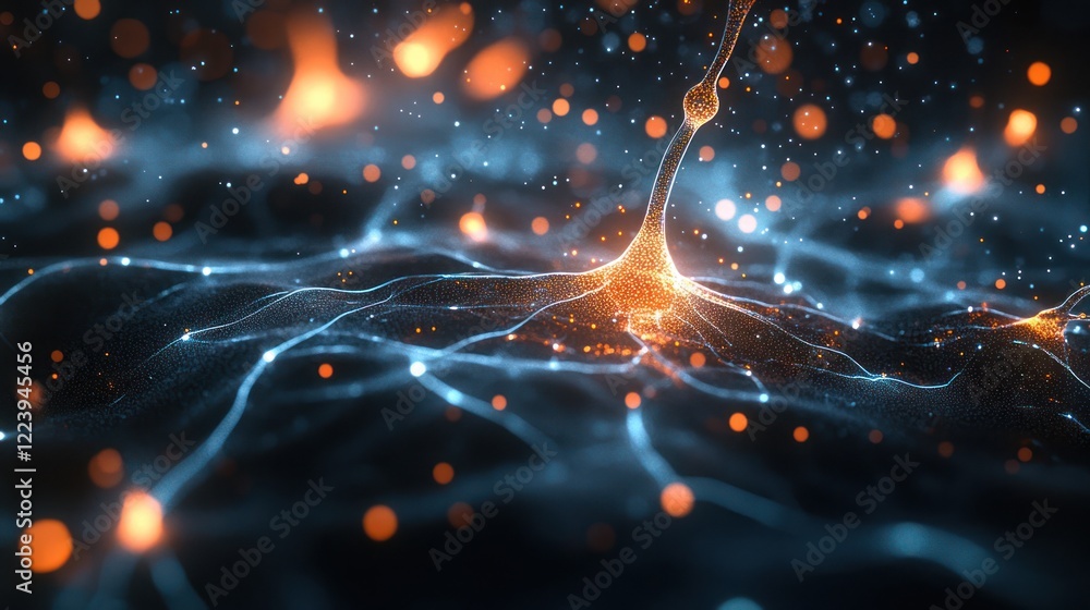 Obraz premium Glowing neuron network, abstract neural connections.