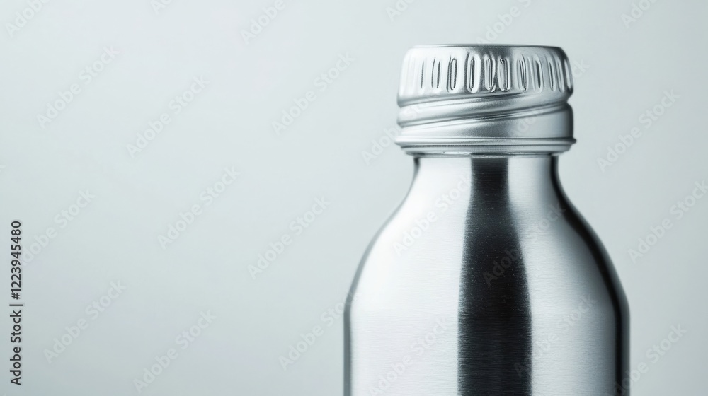 Close-up View of Single Metallic Bottle with Cap against Neutral Background for Product Showcase Close-up View of Single Metallic Bottle with Cap against Neutral Background for Product Showcase