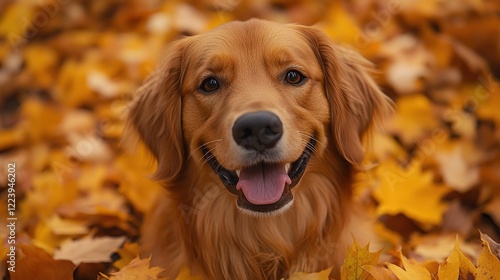 Golden Retriever autumn leaves park happy dog pet