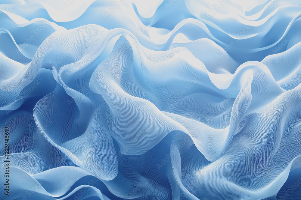Fototapeta premium Blue background with white waves creating a dynamic and fluid pattern illustrating movement and tranquility in a minimalist design