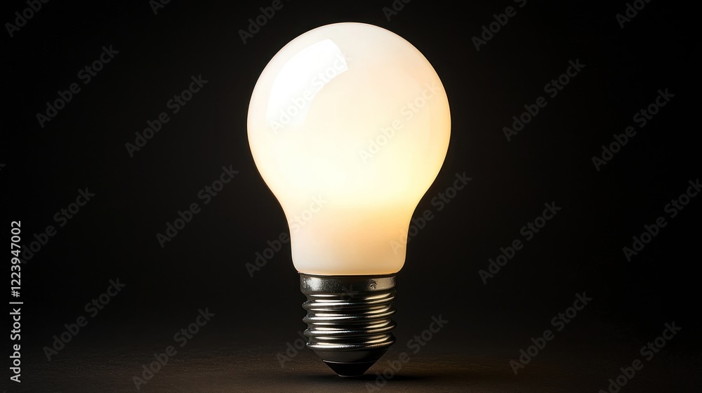 Close-up of a single glowing light bulb with a warm, soft light against a dark background