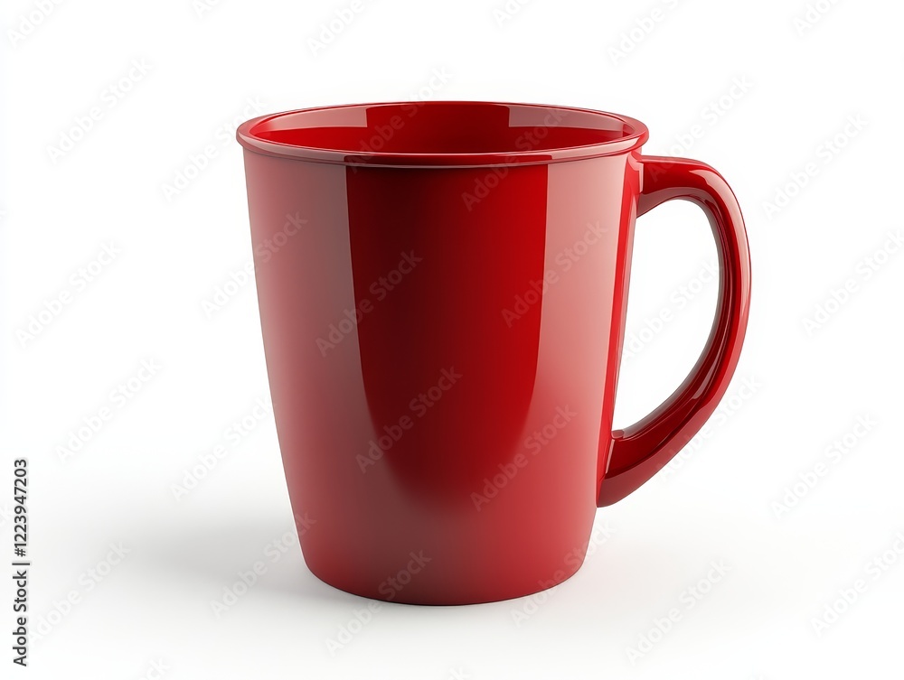 Red mug, ceramic, empty, handle, cup, beverage, drinkware. Red mug, ceramic, empty, handle, cup, beverage, drinkware.