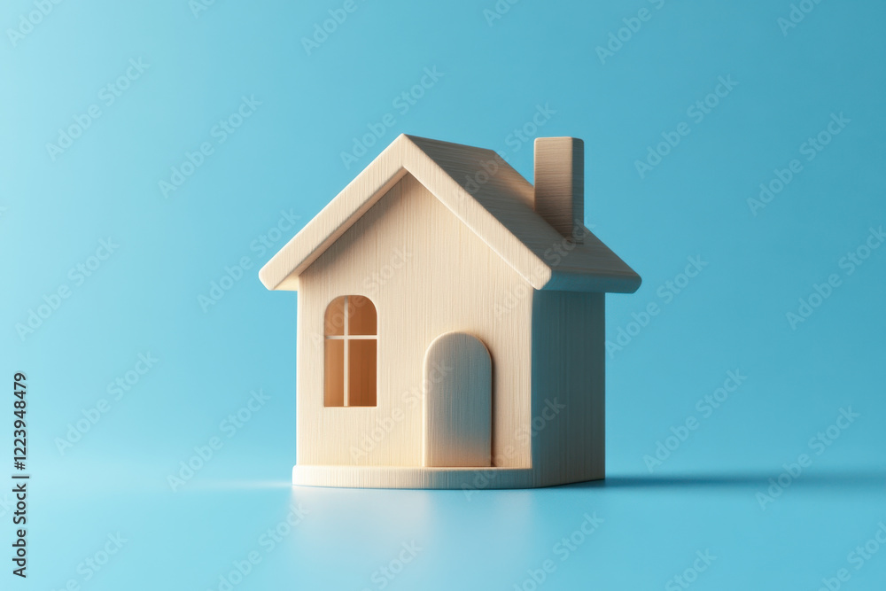 simple and minimalist wooden house icon on blue background, symbolizing home and comfort. This design evokes feelings of warmth and security simple and minimalist wooden house icon on blue background, symbolizing home and comfort. This design evokes feelings of warmth and security