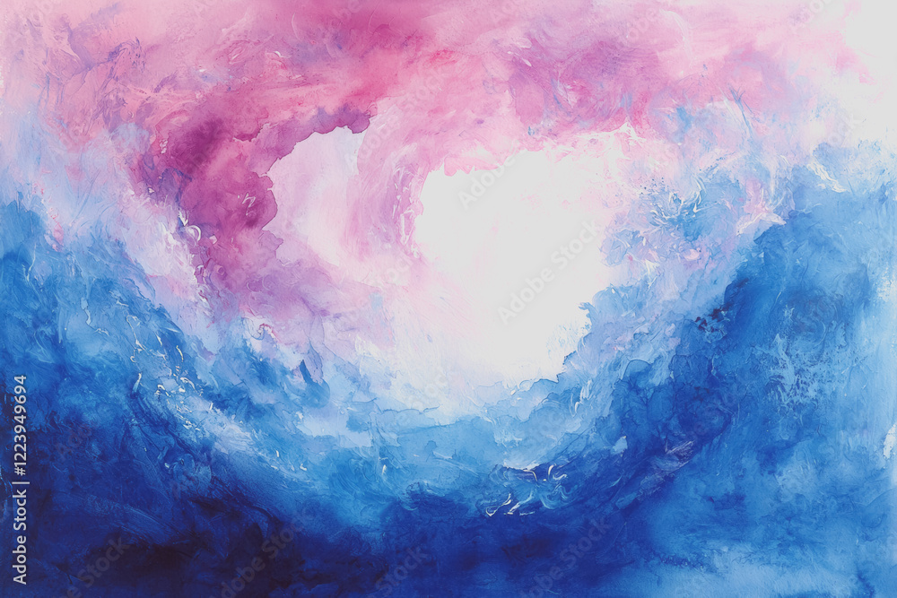Obraz premium Painting of a pink and blue sky with soft clouds and a calm atmosphere during sunset or sunrise